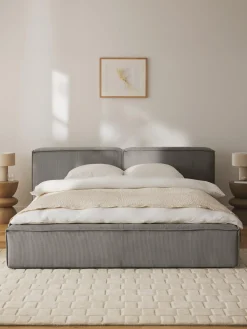 Cama Tapizada En Pana Lennon, Con Espacio De Almacenamiento