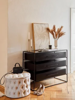 Comoda Cajonera Lyle, Con Tablero De Cristal