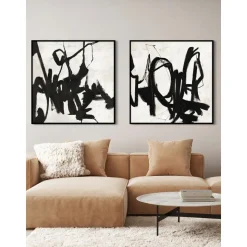 Cuadro En Lienzo Pintado A Mano Playblack, Marco De Madera