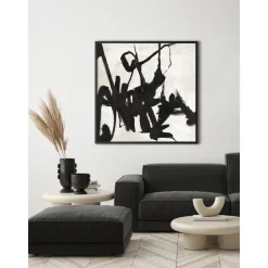 Cuadro En Lienzo Pintado A Mano Playblack, Marco De Madera