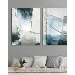 Cuadro En Lienzo Pintado A Mano Golden Blue I