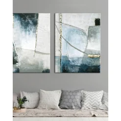 Cuadro En Lienzo Pintado A Mano Golden Blue Ii