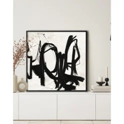 Cuadro En Lienzo Pintado A Mano Playblack, Marco De Madera