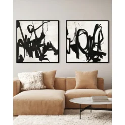 Cuadro En Lienzo Pintado A Mano Playblack, Marco De Madera