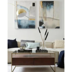 Cuadro En Lienzo Pintado A Mano Golden Blue Ii