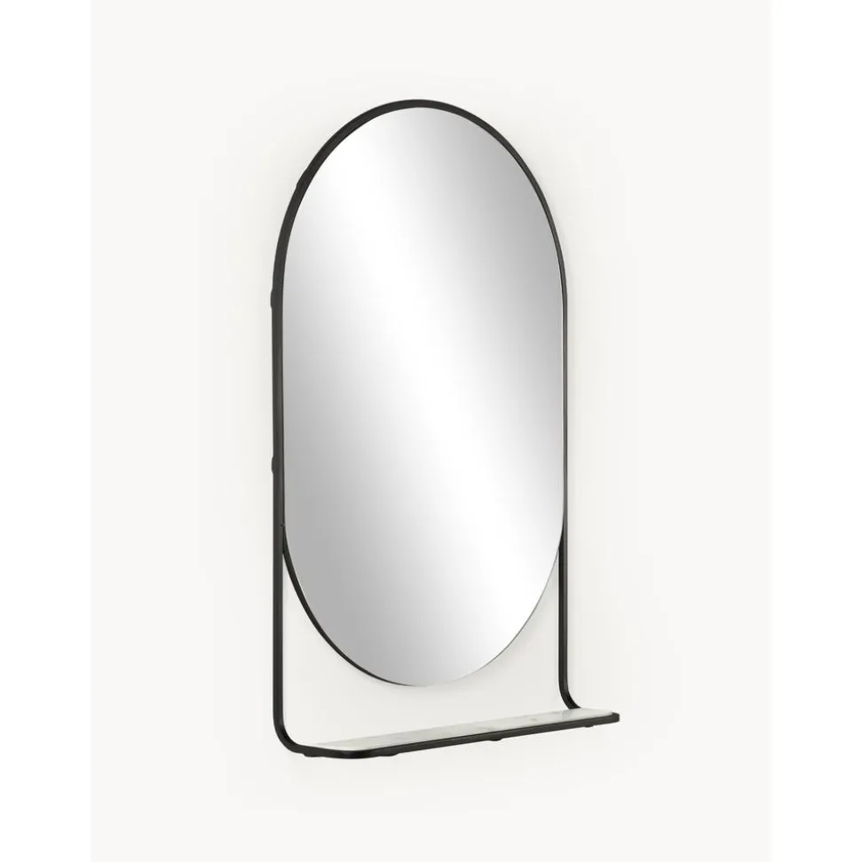 Espejo De Pared Ovalado Verena, Con Estante De Marmol