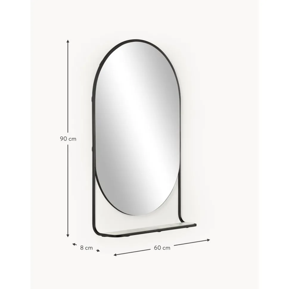 Espejo De Pared Ovalado Verena, Con Estante De Marmol