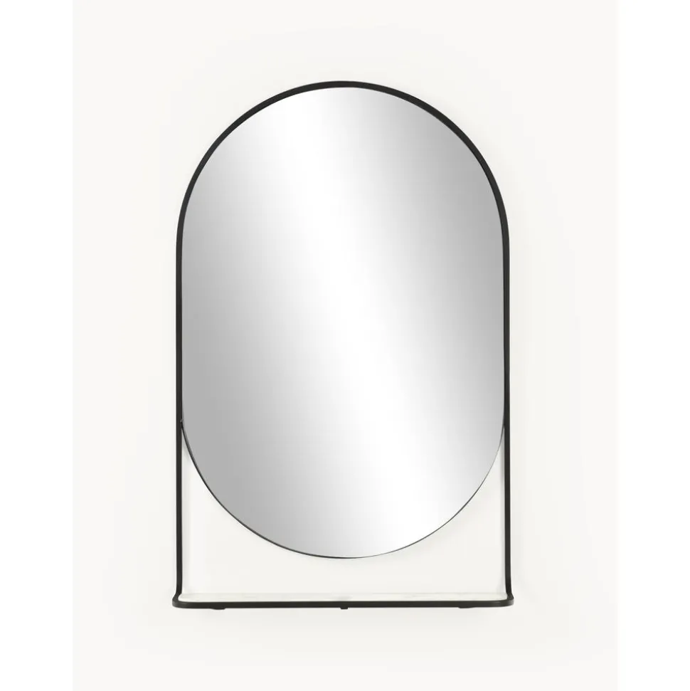 Espejo De Pared Ovalado Verena, Con Estante De Marmol