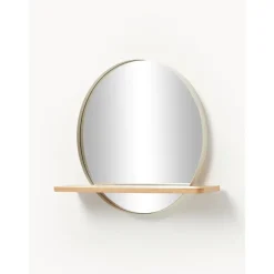 Espejo De Pared Redondo Con Estante De Madera Kenny