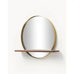 Espejo De Pared Redondo Con Estante De Madera Kenny