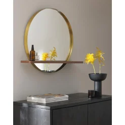 Espejo De Pared Redondo Con Estante De Madera Kenny