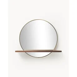 Espejo De Pared Redondo Con Estante De Madera Kenny