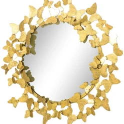 Espejo De Pared Redondo De Metal Butterfly, Estilo Vintage