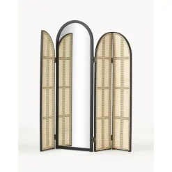 Espejo De Pie Con Biombo De Ratan Aura