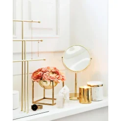 Espejo Tocador Redondo De Metal Classic, Con Aumento