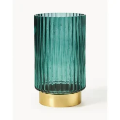 Jarron De Vidrio Con Base De Metal Lene