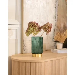 Jarron De Vidrio Con Base De Metal Lene