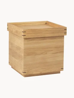 Mesa Auxiliar Artesanal De Roble Japanese, Con Espacio De Almacenamiento