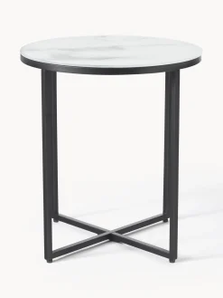 Mesa Auxiliar Redonda Antigua, Tablero De Vidrio En Aspecto Marmol