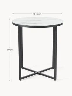 Mesa Auxiliar Redonda Antigua, Tablero De Vidrio En Aspecto Marmol