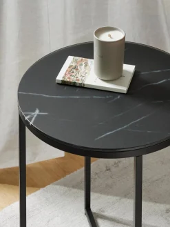 Mesa Auxiliar Redonda Antigua, Tablero De Vidrio En Aspecto Marmol