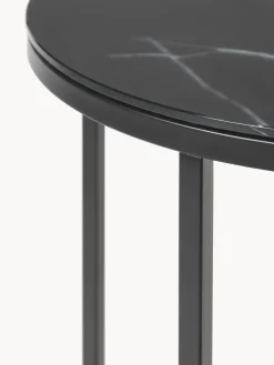 Mesa Auxiliar Redonda Antigua, Tablero De Vidrio En Aspecto Marmol