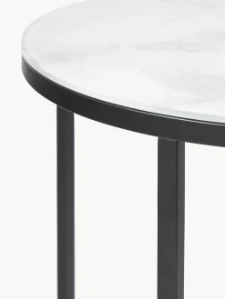 Mesa Auxiliar Redonda Antigua, Tablero De Vidrio En Aspecto Marmol