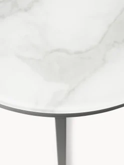 Mesa Auxiliar Redonda Antigua, Tablero De Vidrio En Aspecto Marmol