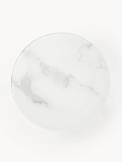 Mesa Auxiliar Redonda Antigua, Tablero De Vidrio En Aspecto Marmol