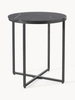 Mesa Auxiliar Redonda Antigua, Tablero De Vidrio En Aspecto Marmol