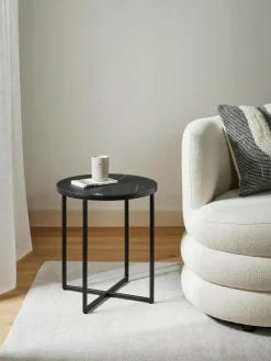 Mesa Auxiliar Redonda Antigua, Tablero De Vidrio En Aspecto Marmol