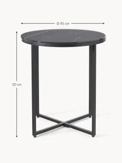 Mesa Auxiliar Redonda Antigua, Tablero De Vidrio En Aspecto Marmol