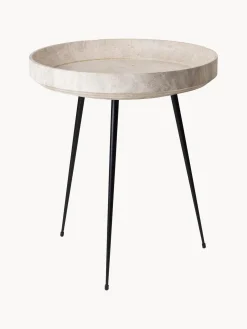 Mesa Auxiliar Redonda Artesanal De Madera De Roble Bowl