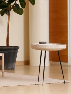 Mesa Auxiliar Redonda Artesanal De Madera De Roble Bowl