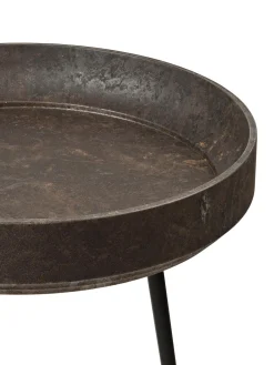 Mesa Auxiliar Redonda Artesanal De Madera De Roble Bowl