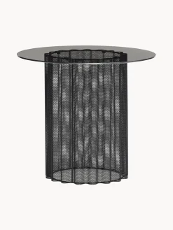 Mesa Auxiliar Redonda De Metal Flow, Tablero De Vidrio Flow