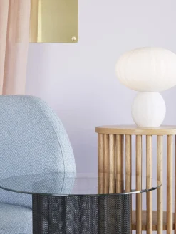 Mesa Auxiliar Redonda De Metal Flow, Tablero De Vidrio Flow