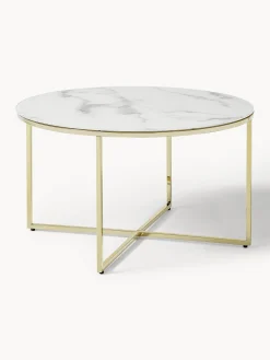 Mesa De Centro Antigua, Tablero De Vidrio En Aspecto Marmol