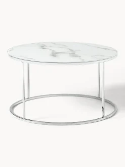 Mesa De Centro Antigua, Tablero De Vidrio En Aspecto Marmol