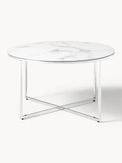 Mesa De Centro Antigua, Tablero De Vidrio En Aspecto Marmol