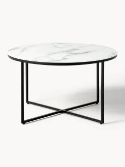 Mesa De Centro Antigua, Tablero De Vidrio En Aspecto Marmol