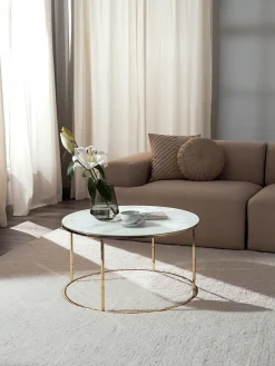 Mesa De Centro Antigua, Tablero De Vidrio En Aspecto Marmol