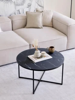 Mesa De Centro Antigua, Tablero De Vidrio En Aspecto Marmol