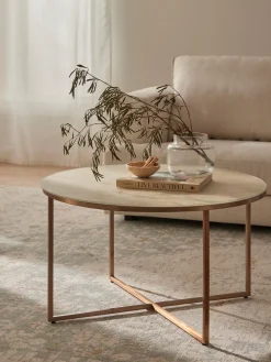 Mesa De Centro Antigua, Tablero De Vidrio En Aspecto Marmol