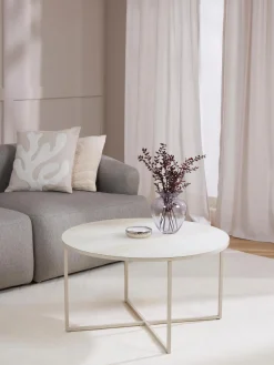 Mesa De Centro Antigua, Tablero De Vidrio En Aspecto Marmol