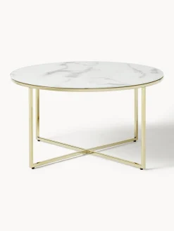 Mesa De Centro Antigua, Tablero De Vidrio En Aspecto Marmol