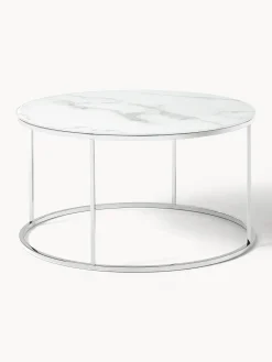 Mesa De Centro Antigua, Tablero De Vidrio En Aspecto Marmol