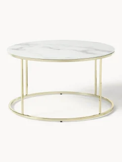 Mesa De Centro Antigua, Tablero De Vidrio En Aspecto Marmol