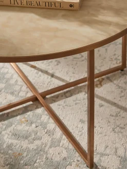 Mesa De Centro Antigua, Tablero De Vidrio En Aspecto Marmol