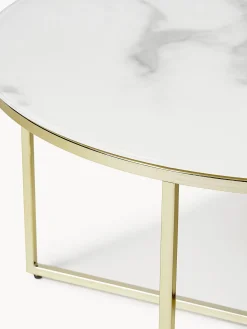 Mesa De Centro Antigua, Tablero De Vidrio En Aspecto Marmol